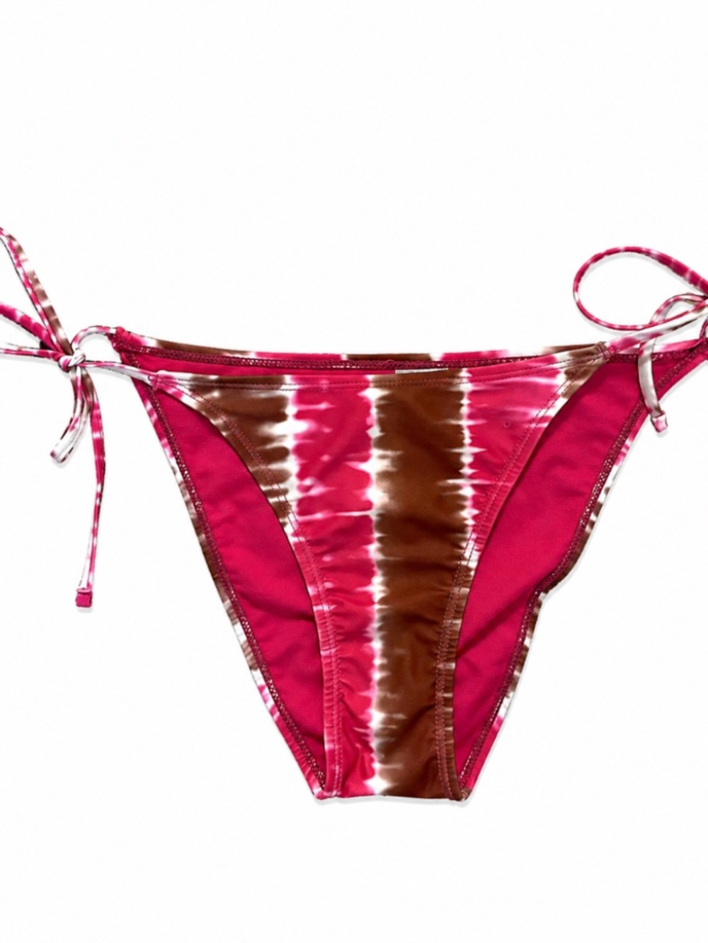 NWT No Boundaries Pink Brown Tie Dye Tie Side Bikini Bottoms Small